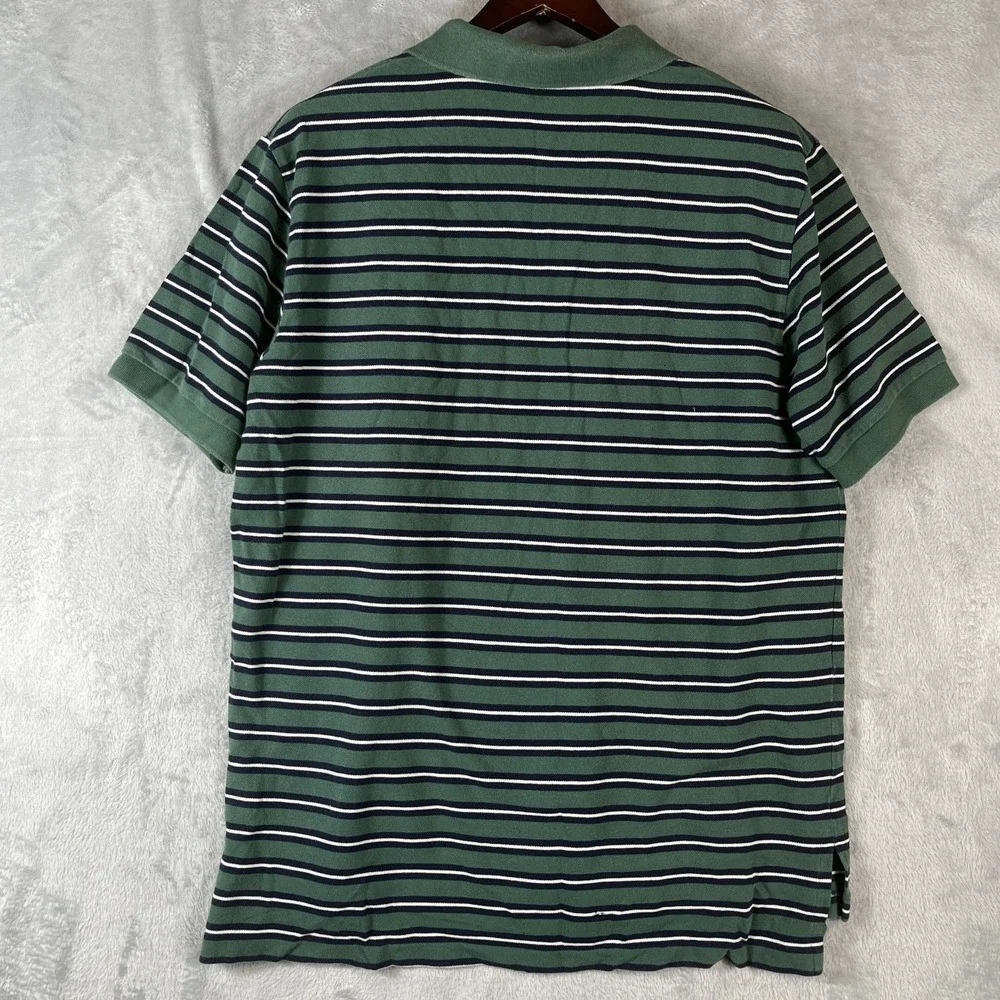 VTG Polo Ralph Lauren Mens XL Green Navy Stripe Mesh Polo Shirt Preppy Golf 90s